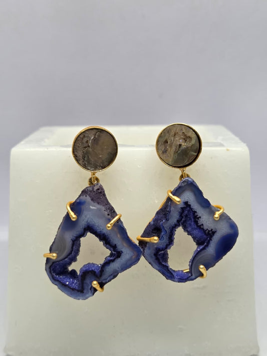 Blue Agate Geode Drop Earrings