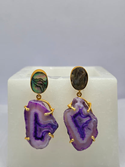 Purple Agate & Abalone Drop Earrings