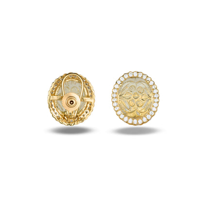 Carved Yellow Stone Zircon Accented Studs