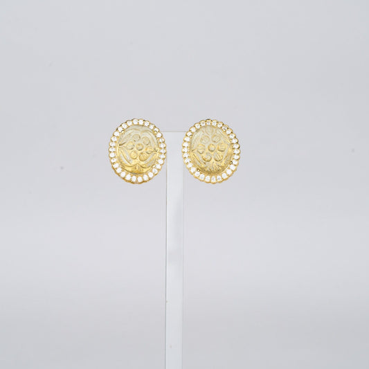 Carved Yellow Stone Zircon Accented Studs