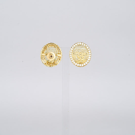 Carved Yellow Stone Zircon Accented Studs