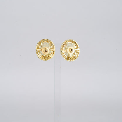 Carved Yellow Stone Zircon Accented Studs