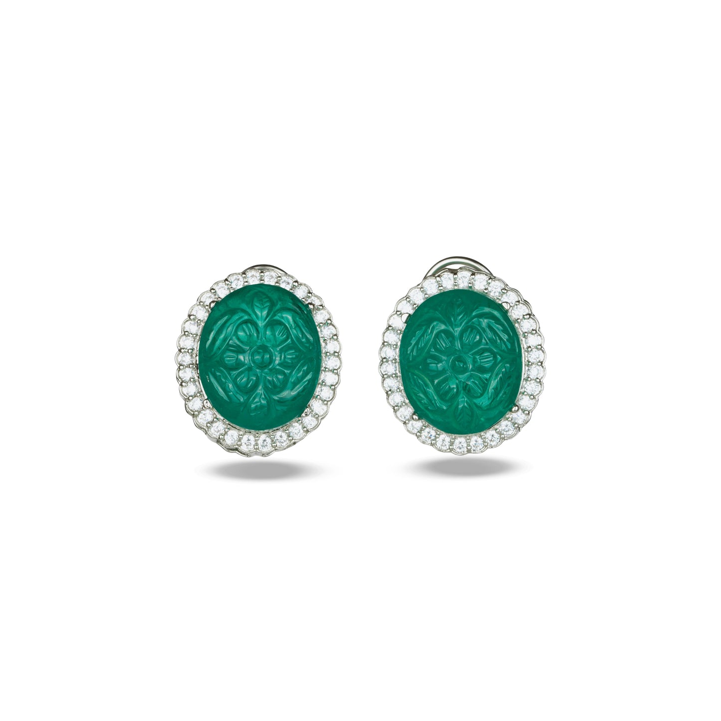 Carved Emerald Zircon Accented Studs