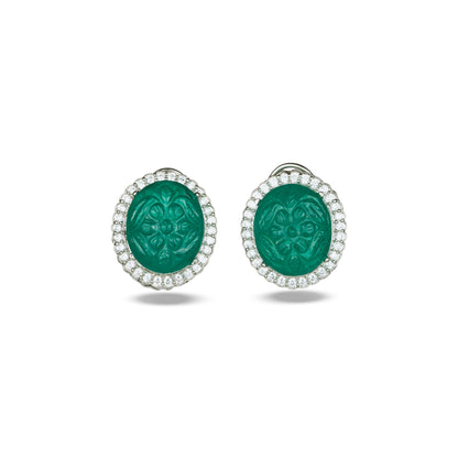 Carved Emerald Zircon Accented Studs