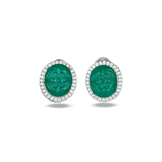 Carved Emerald Zircon Accented Studs