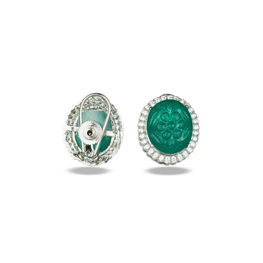 Carved Emerald Zircon Accented Studs