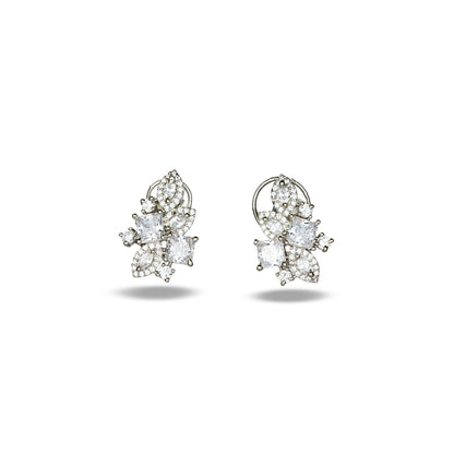 White Zircon Crystal Floral Studs