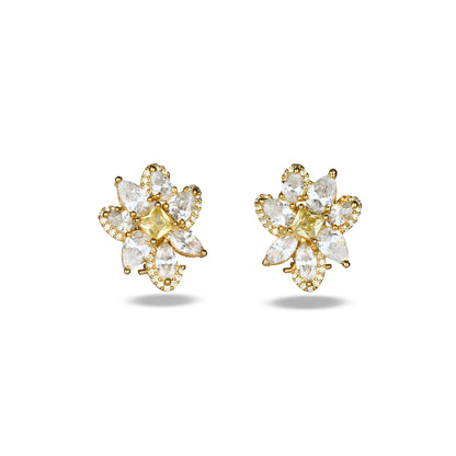 Floral Yellow Zircon Crystal Studs