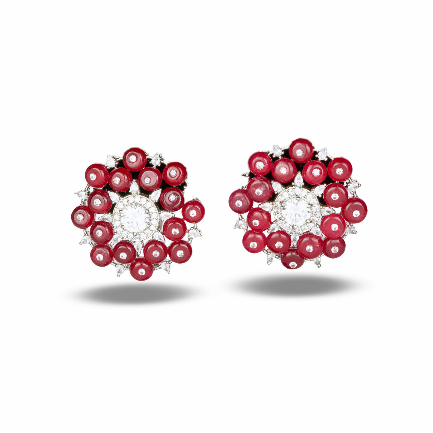 Red Bead Studded Zircon Earrings