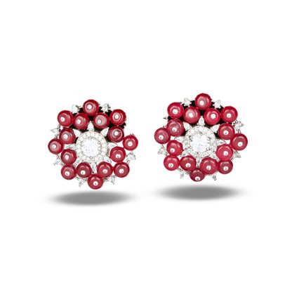 Red Bead Studded Zircon Earrings