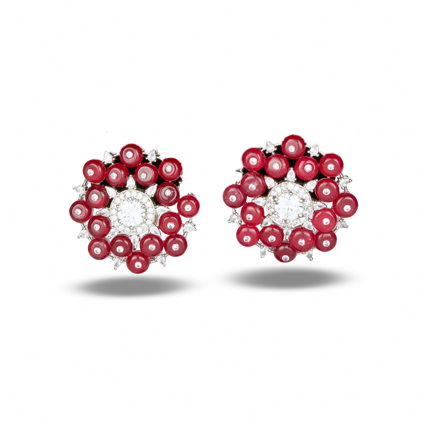 Red Bead Studded Zircon Earrings