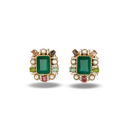 Emerald Center Multi Stone Studs
