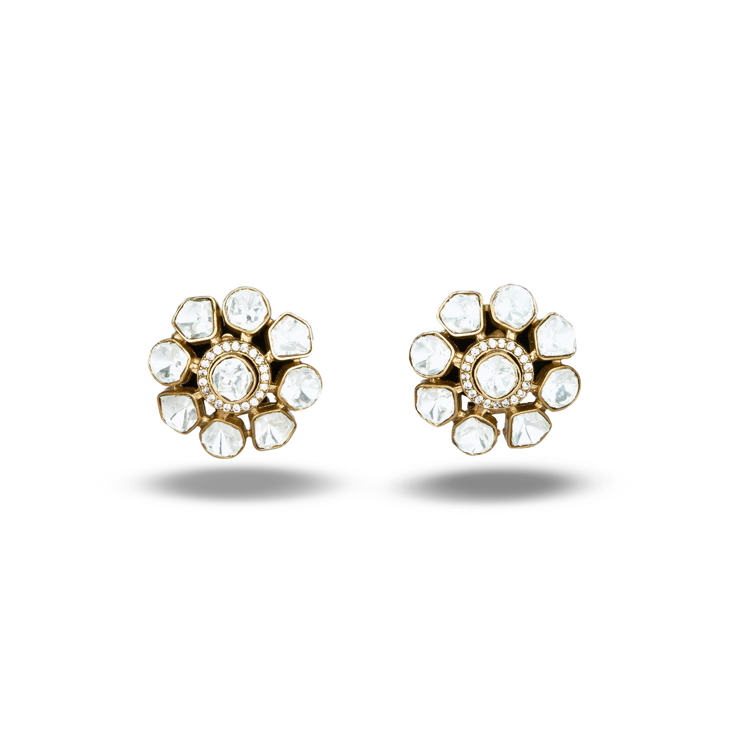 Floral Polki Studs in Gold Finish