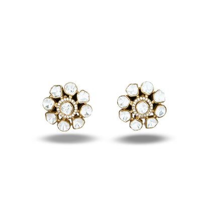 Floral Polki Studs in Gold Finish