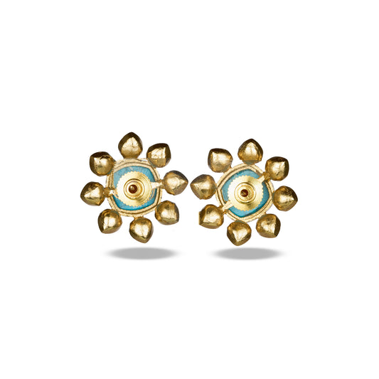 Turquoise Studs with Floral Polki Accents