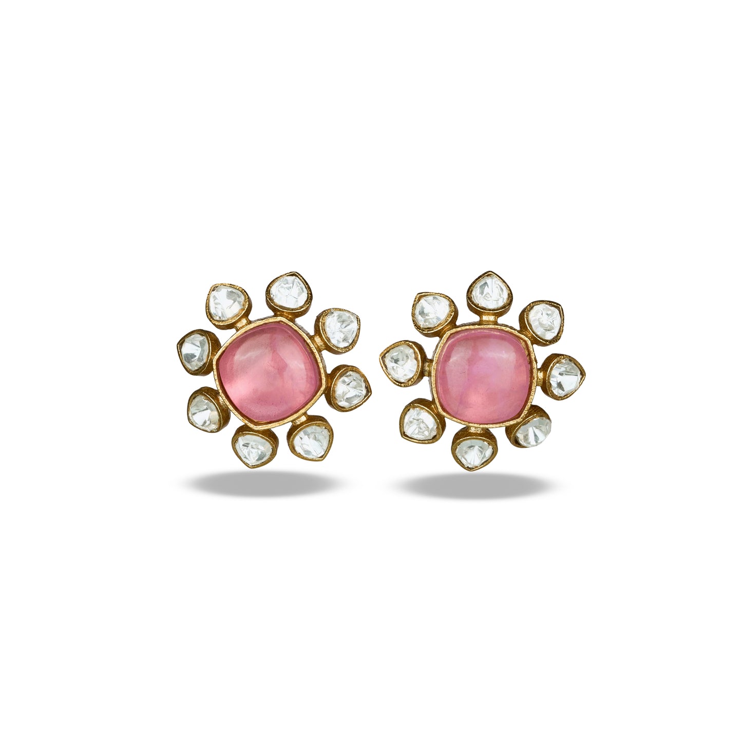 Blush Pink Studs with Floral Polki Accents