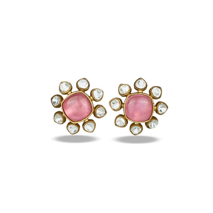 Blush Pink Studs with Floral Polki Accents
