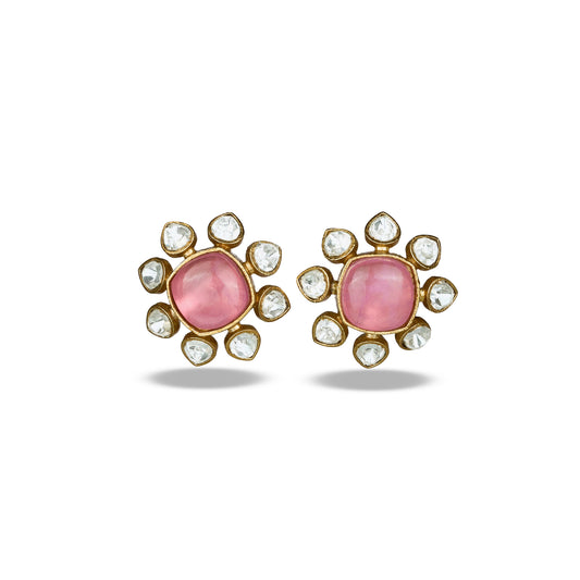 Blush Pink Studs with Floral Polki Accents