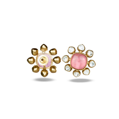 Blush Pink Studs with Floral Polki Accents