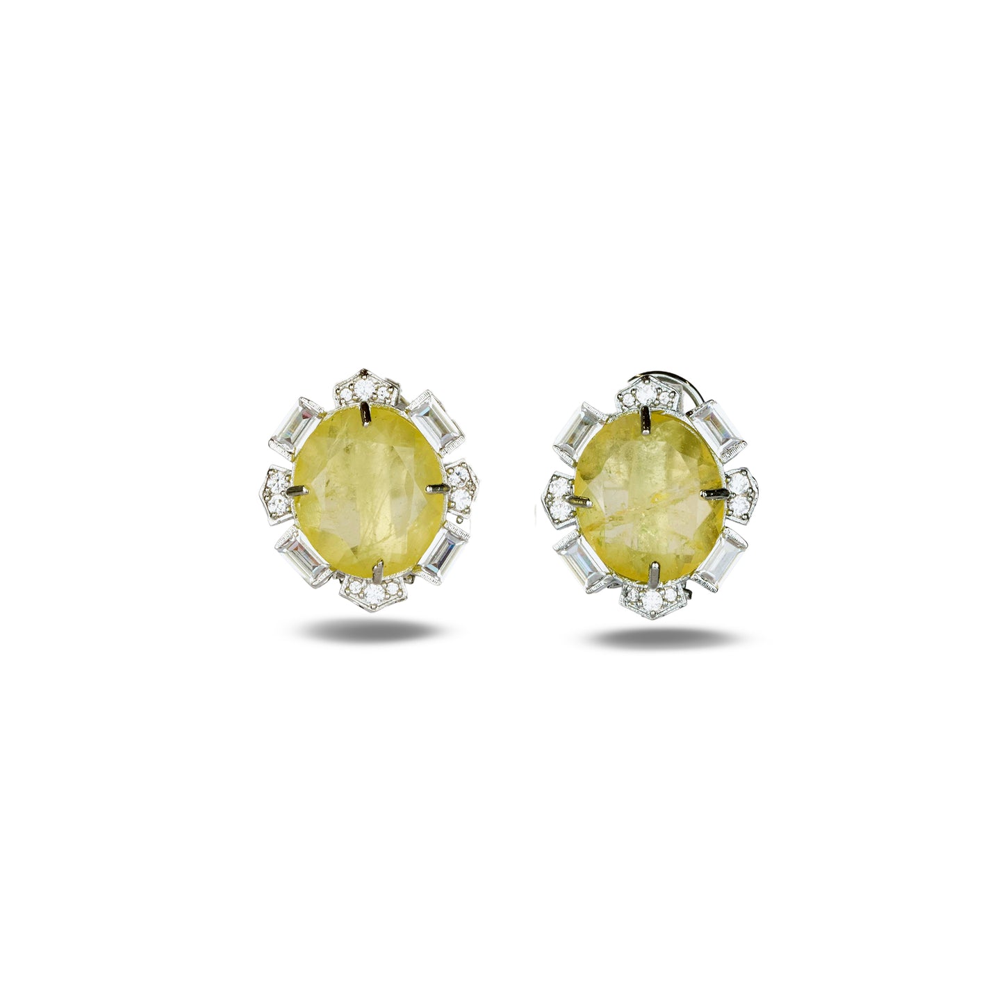 Lemon Yellow Stone Crystal Halo Studs