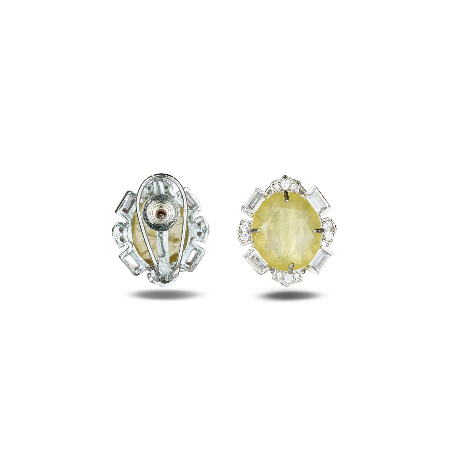 Lemon Yellow Stone Crystal Halo Studs