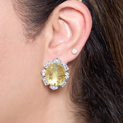 Lemon Yellow Stone Crystal Halo Studs