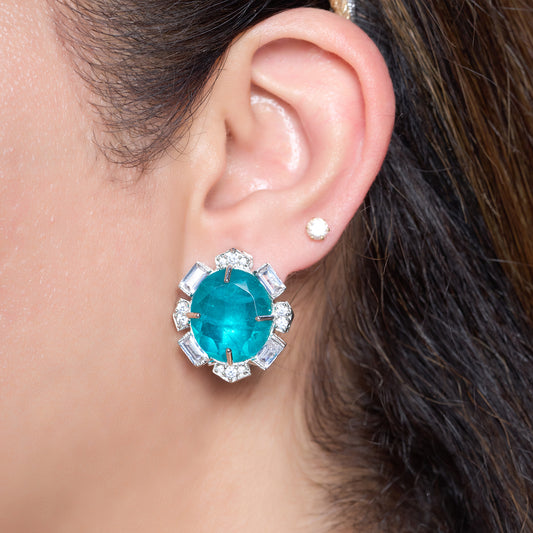 Blue Stone Crystal Halo Studs