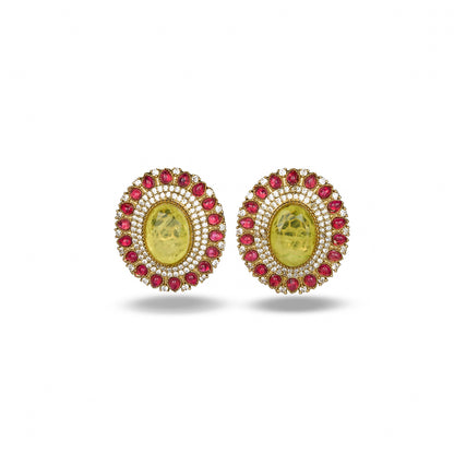 Yellow Doublet Crystal Studs with Red Stone Accents