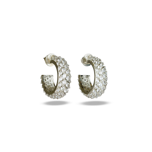 Zircon Studded Silver Hoops