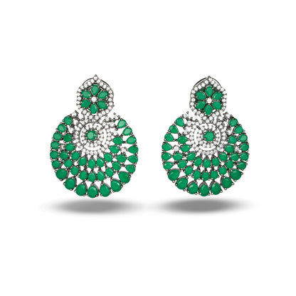 Green Zircon Studded Cocktail Chandbaali Earrings