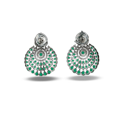 Green Zircon Studded Cocktail Chandbaali Earrings