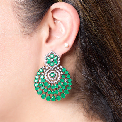 Green Zircon Studded Cocktail Chandbaali Earrings