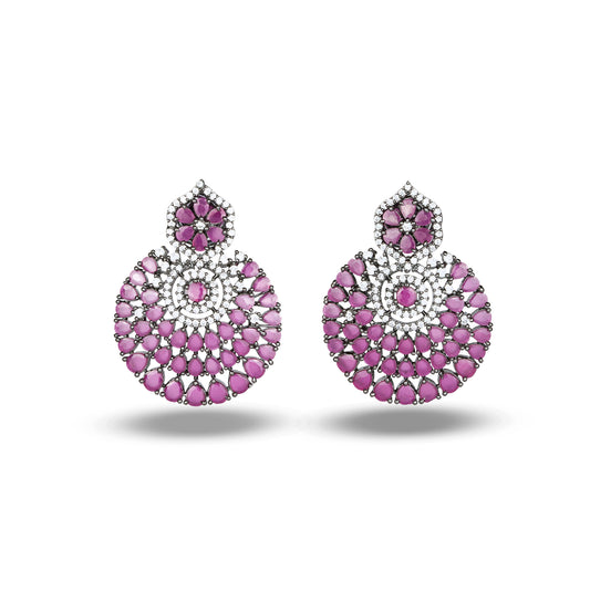 Pink Zircon Studded Cocktail Chandbaali Earrings