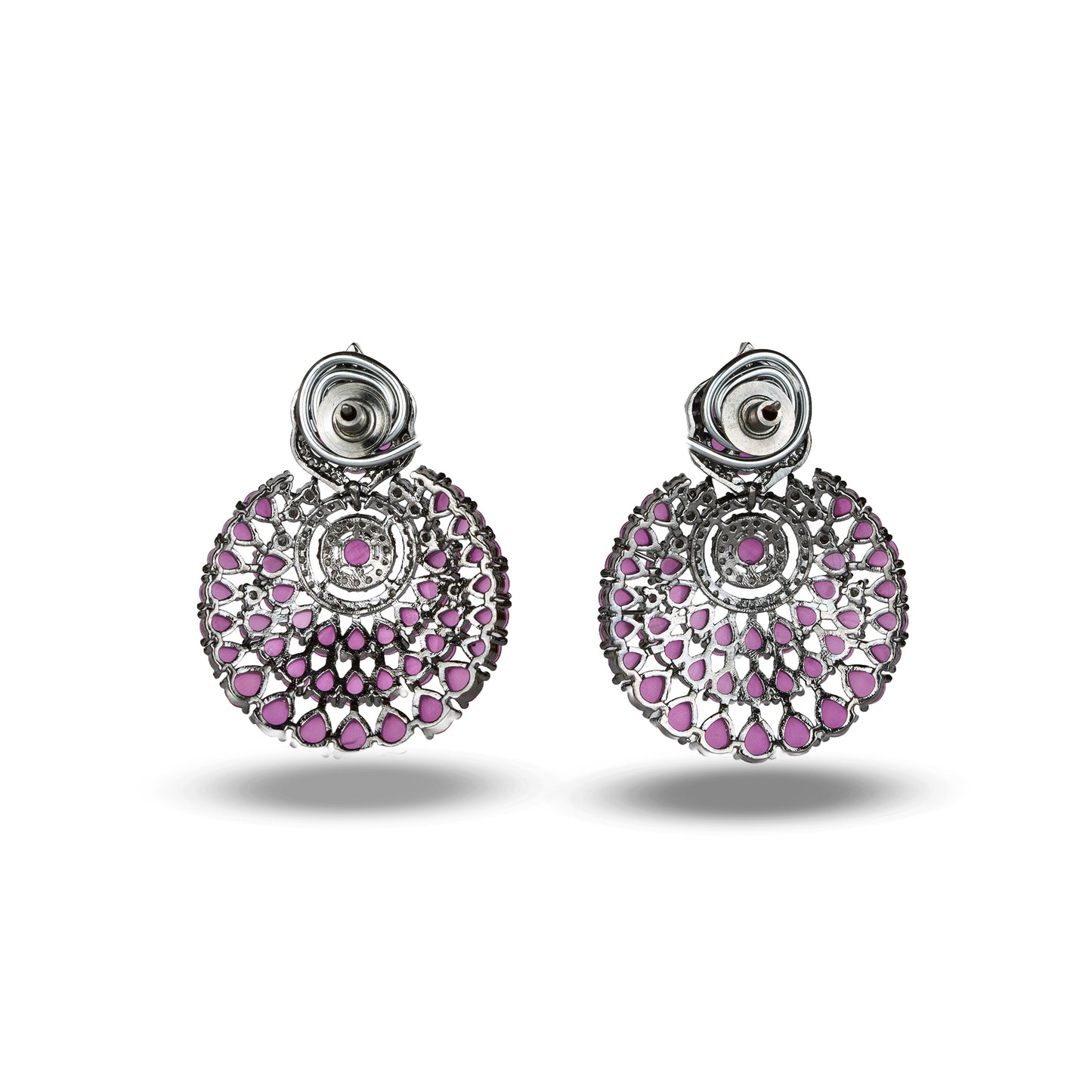 Pink Zircon Studded Cocktail Chandbaali Earrings