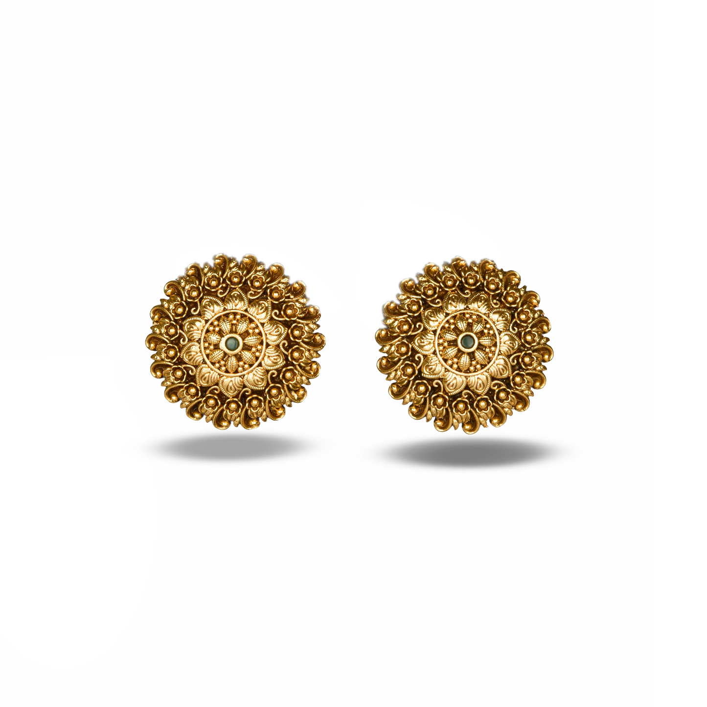 Gold Finish Temple Motif Stud Earrings