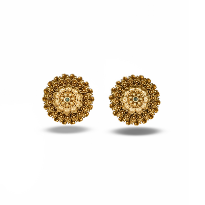 Gold Finish Temple Motif Stud Earrings
