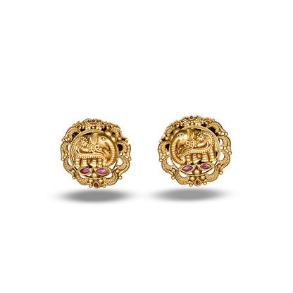 Gold Plated Elephant Temple Stud Earrings