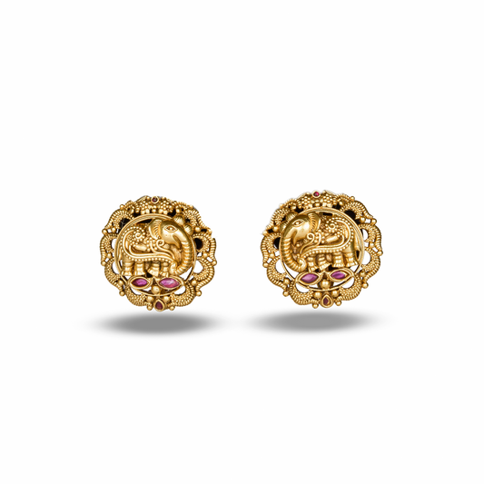 Gold Plated Elephant Temple Stud Earrings