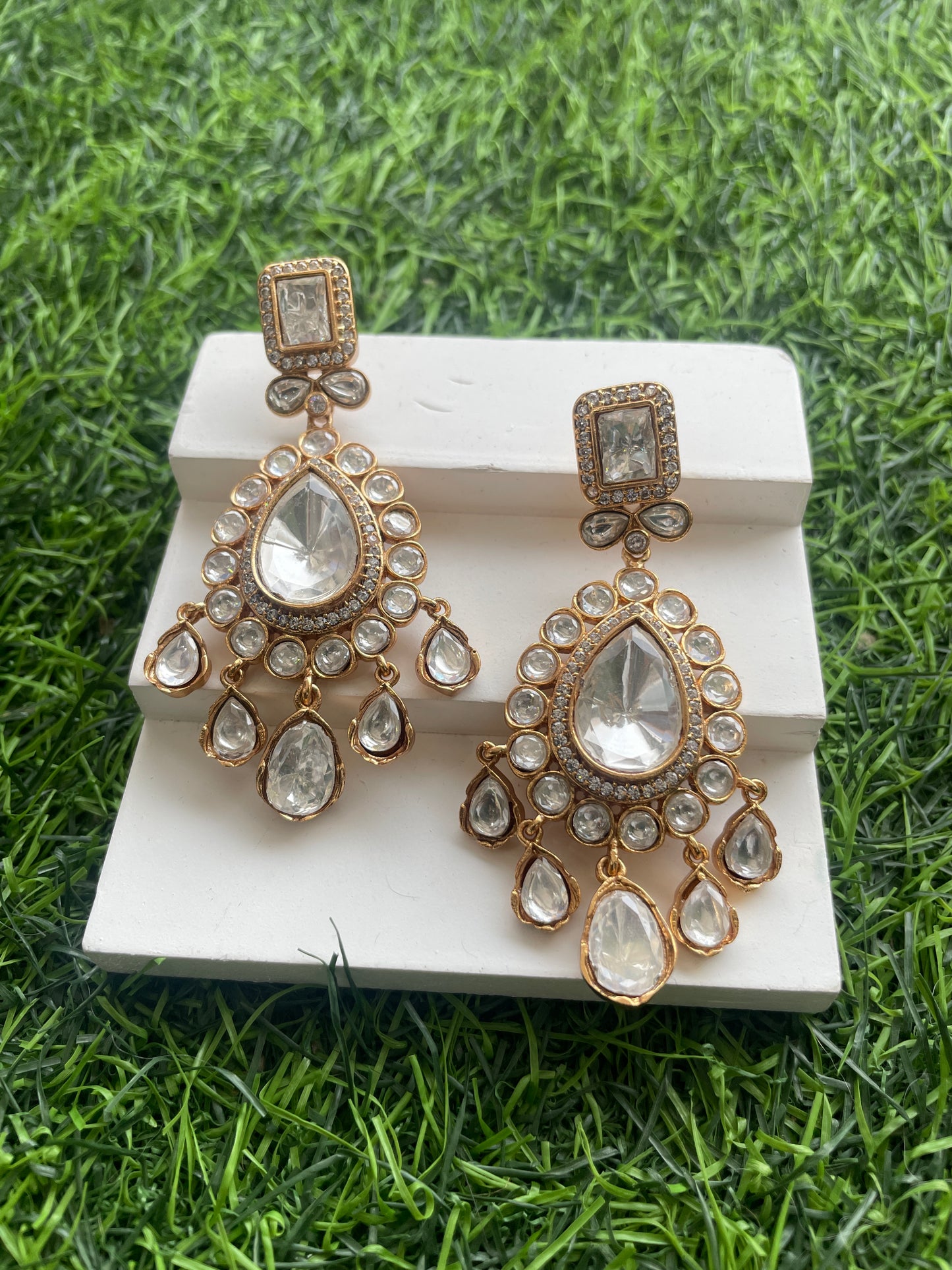 Gold Finish Exquisitely Crafted Polki Earrings