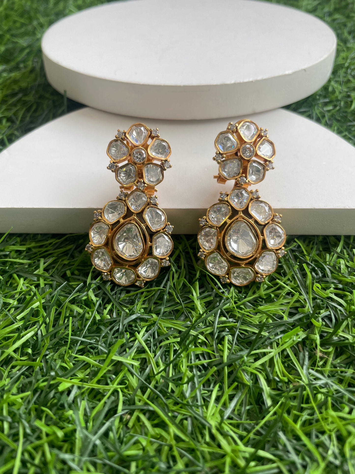 Classic Polki Earrings with Faux Diamond Accents