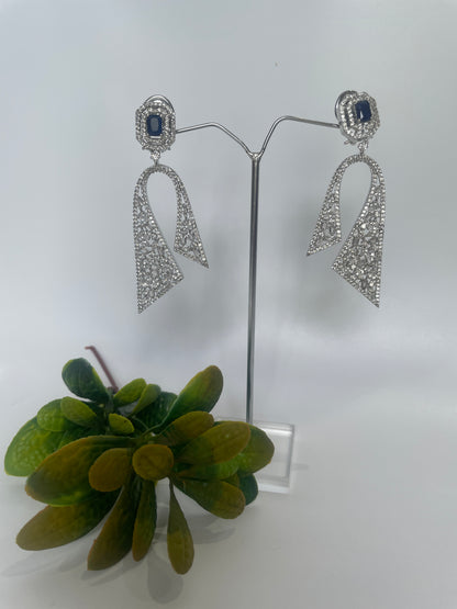 Zircon Angled Earrings with Blue Stone