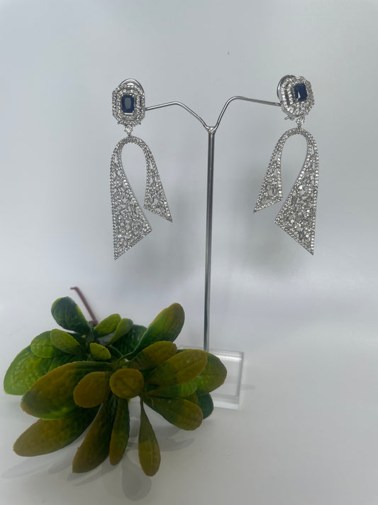 Zircon Angled Earrings with Blue Stone