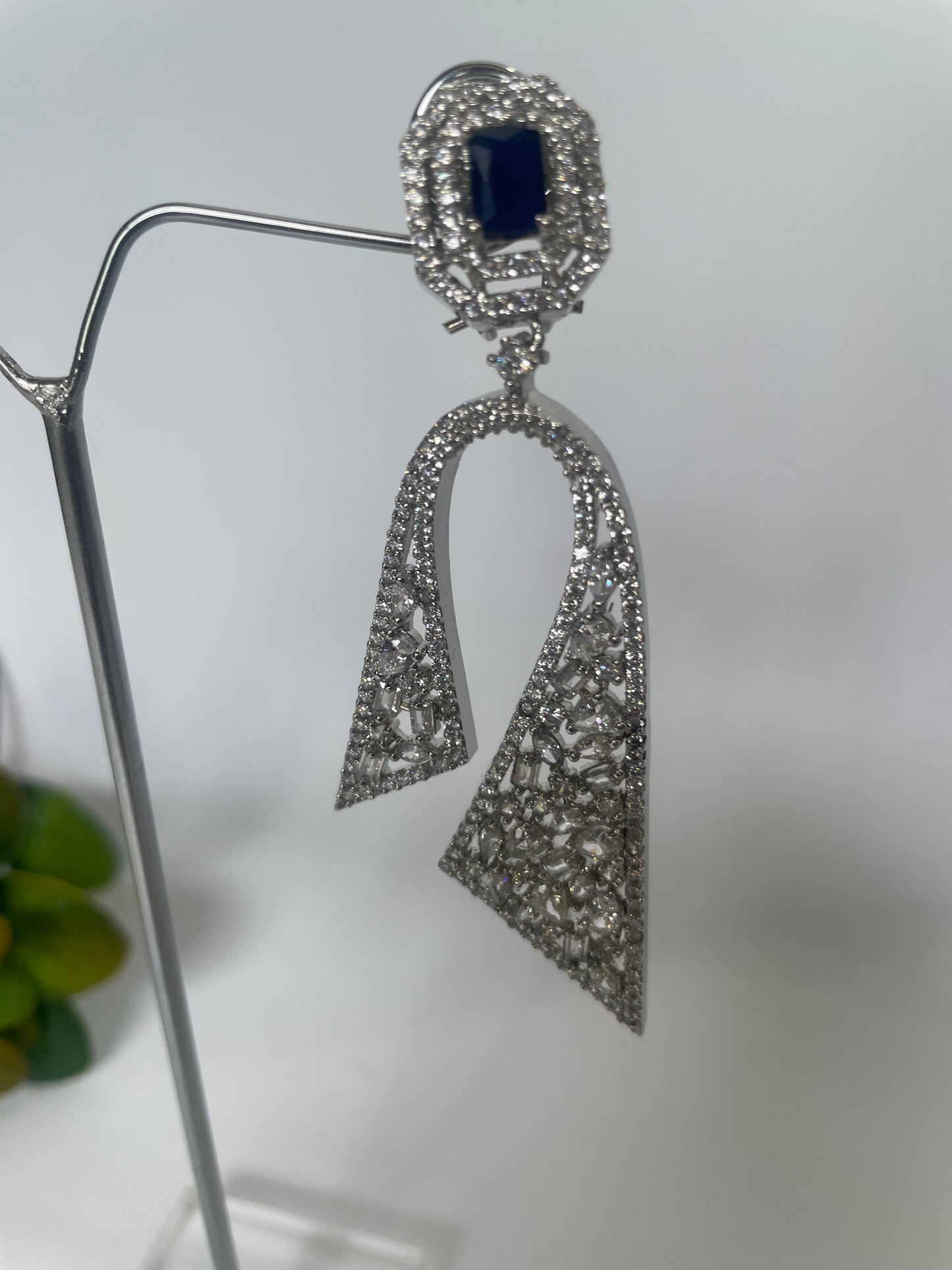 Zircon Angled Earrings with Blue Stone