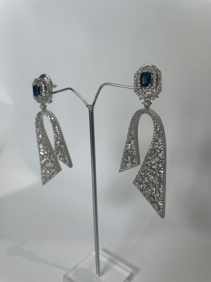 Zircon Angled Earrings with Blue Stone