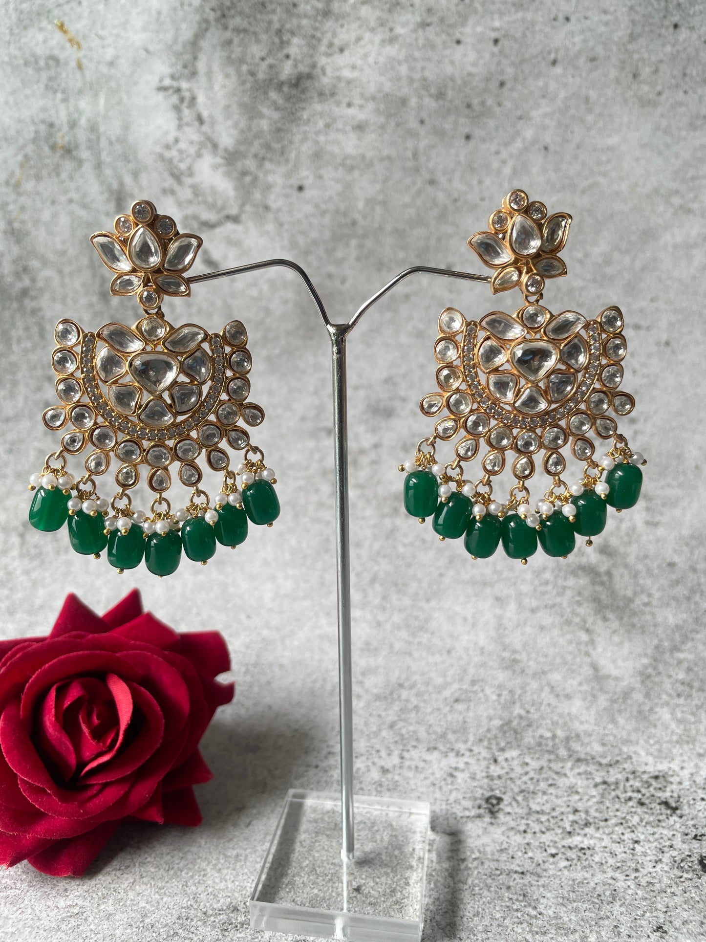 Kundan Utsav ChandBaalis with Green Beads