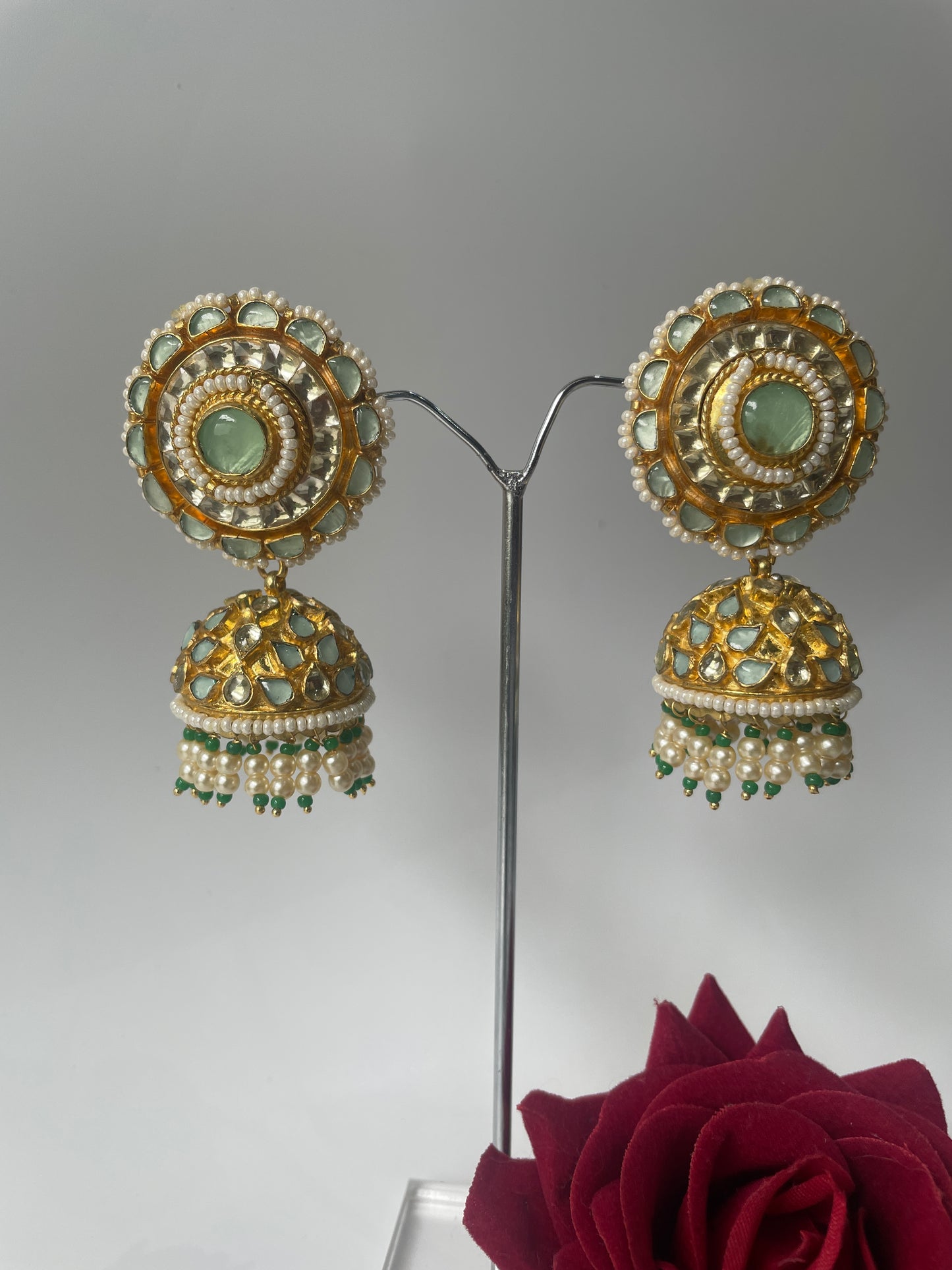 Pastel Stone Kundan Jhumka Earrings