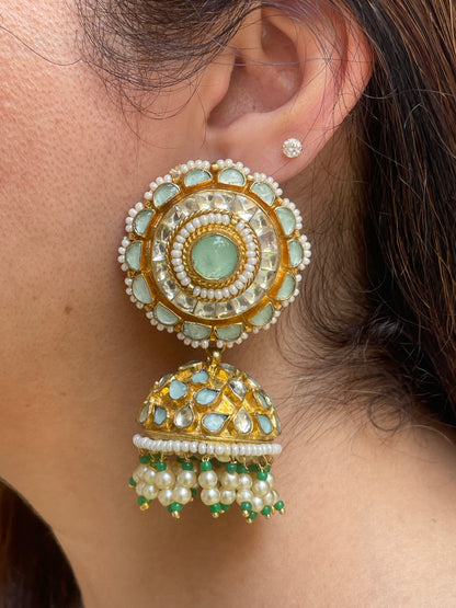 Pastel Stone Kundan Jhumka Earrings