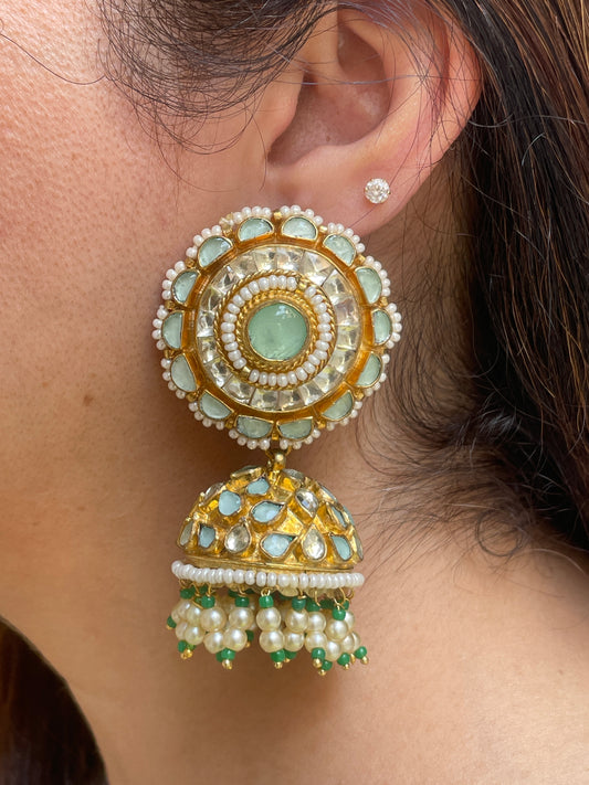 Pastel Stone Kundan Jhumka Earrings