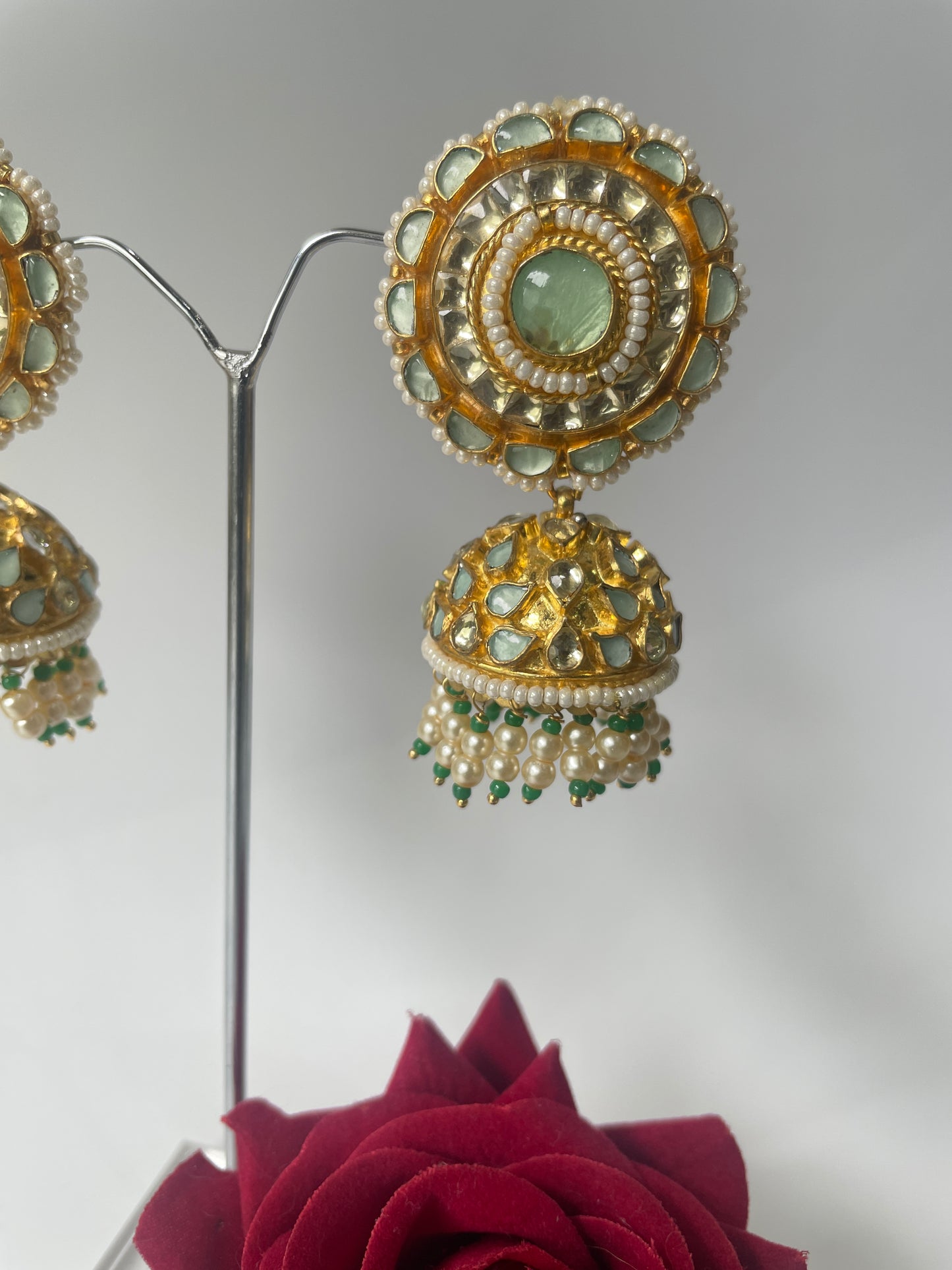 Pastel Stone Kundan Jhumka Earrings