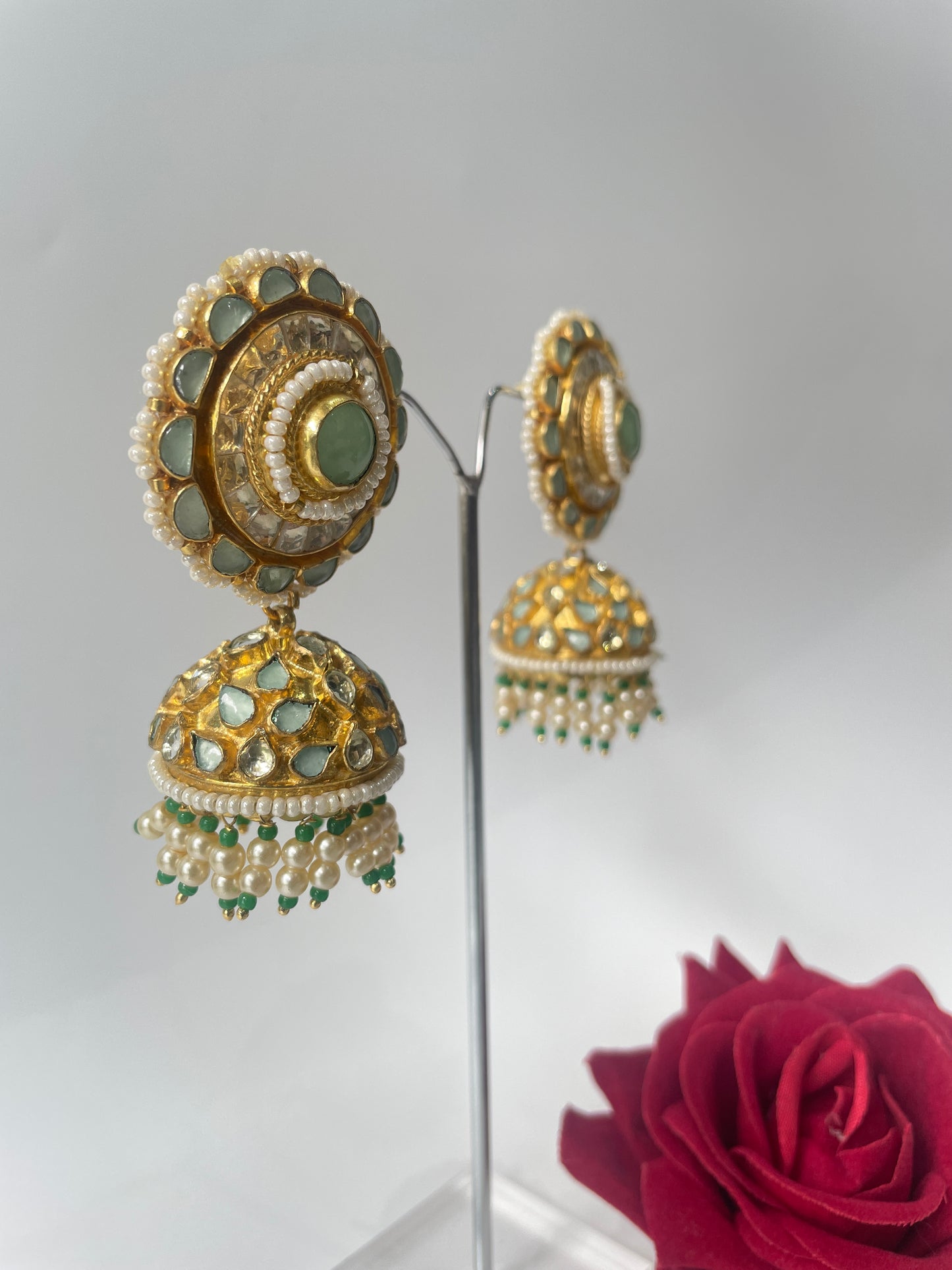 Pastel Stone Kundan Jhumka Earrings
